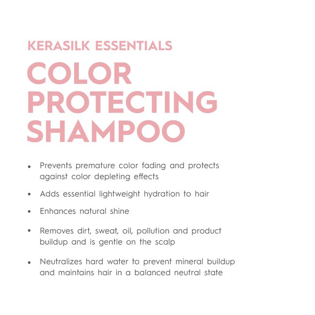 Kerasilk Essentials Color Protecting Shampoo description on a white background