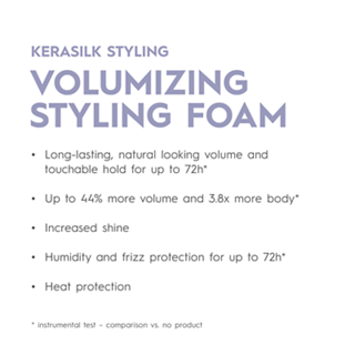 Kerasilk Styling Volumizing Styling Foam product description on a white background
