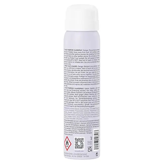Back view of a spray bottle with text and a QR code on a white background