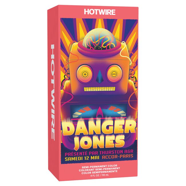 Colorful packaging for 'Danger Jones' with a robot design and 'Hotwire' branding.