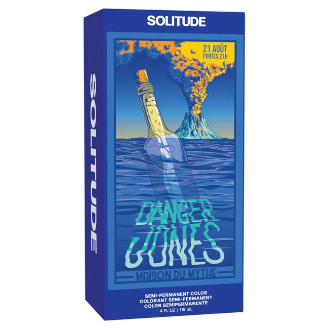 Blue box of 'Solitude' hair color with a bottle graphic on a white background