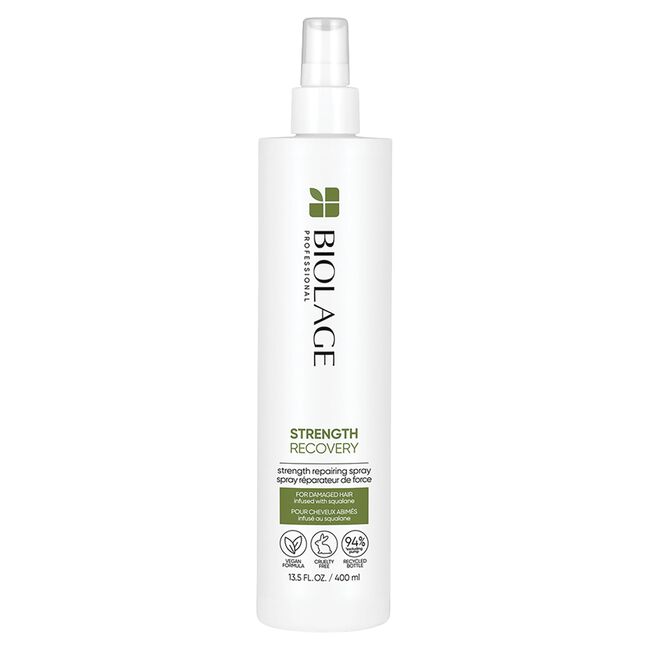 Biolage Strength Recovery spray bottle on a white background
