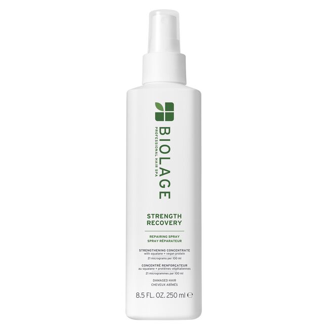 Biolage Strength Recovery hair spray bottle on a white background