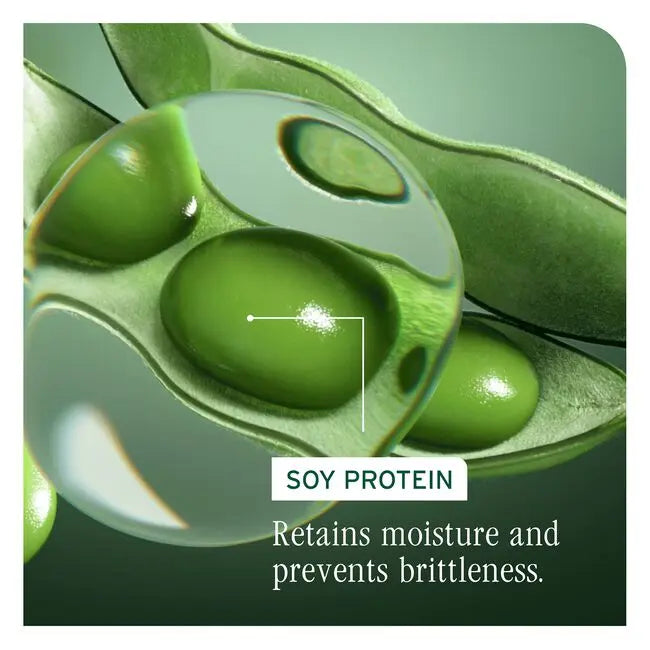 Close-up of soybeans with text highlighting soy protein benefits