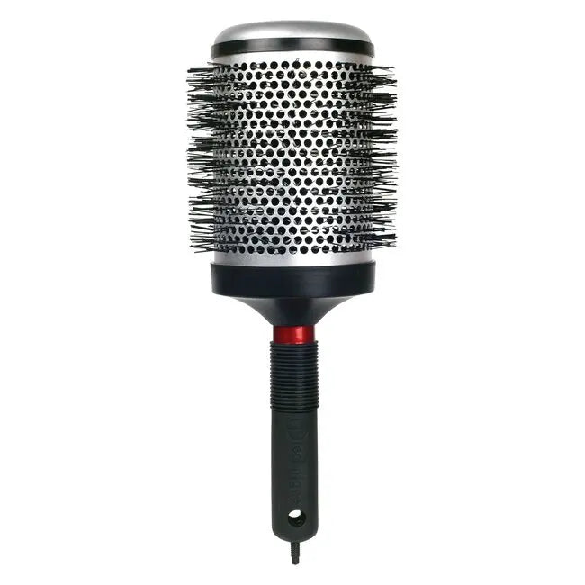 Hairbrush with black bristle head and black handle on a white background