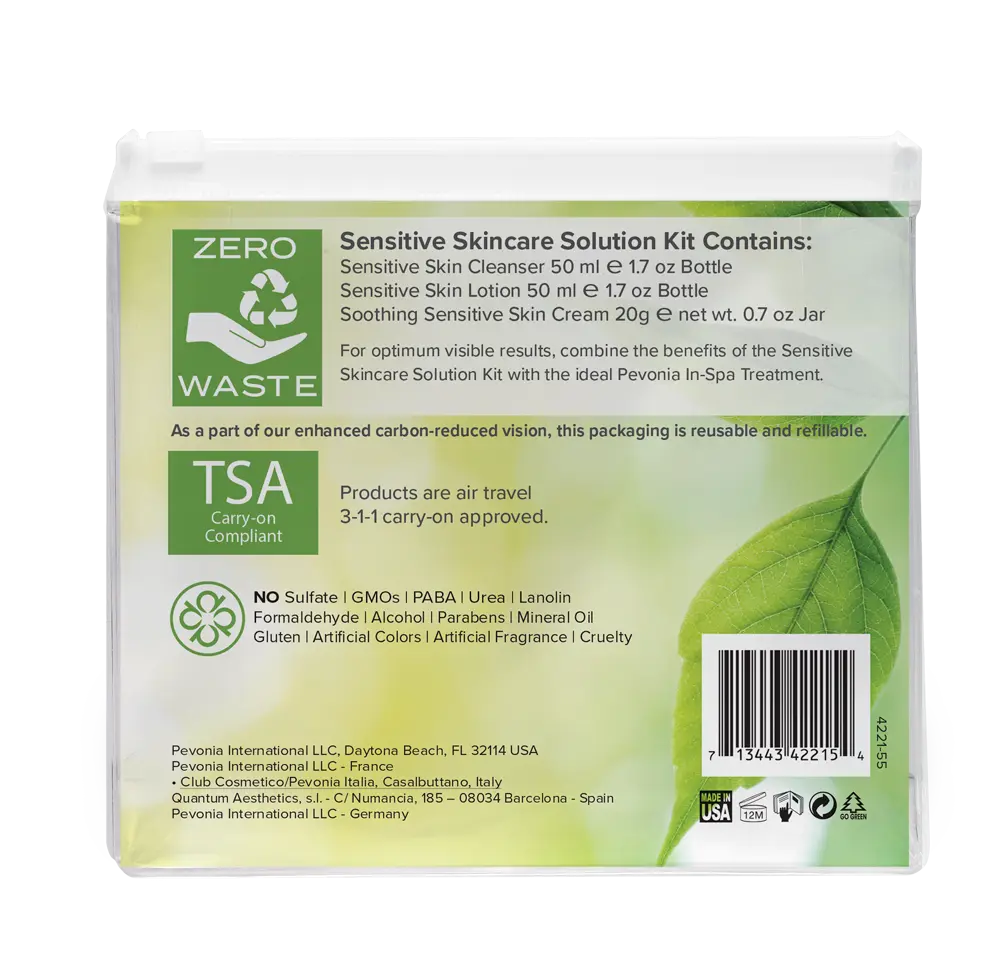 Sensitive Skincare Solution Kit packaging with green leaf design and recycling symbol on a white background