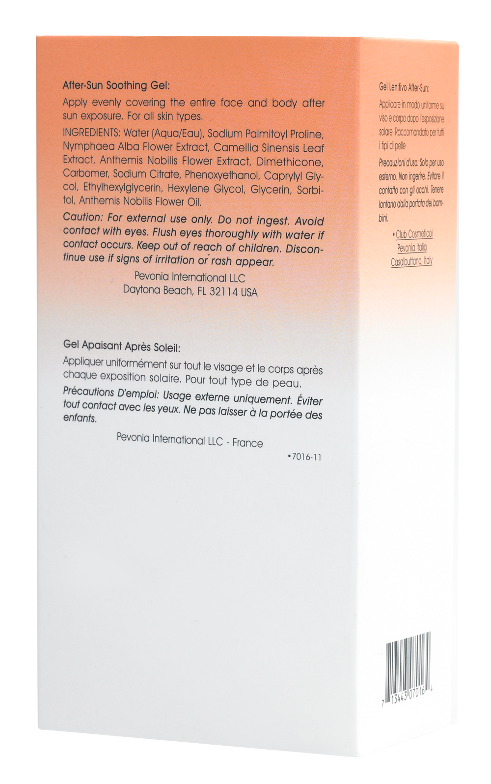 Back of a product packaging with text and a barcode on an orange and white background