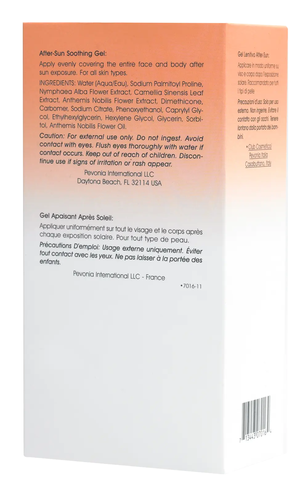 Back of a product packaging with text and a barcode on an orange and white background