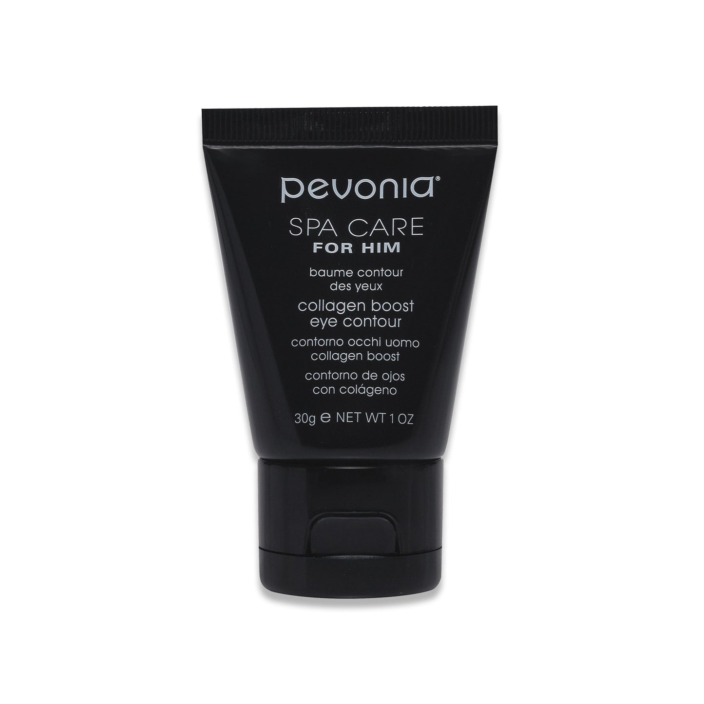 Black tube of Pevonia Spa Care for Him eye cream on a white background