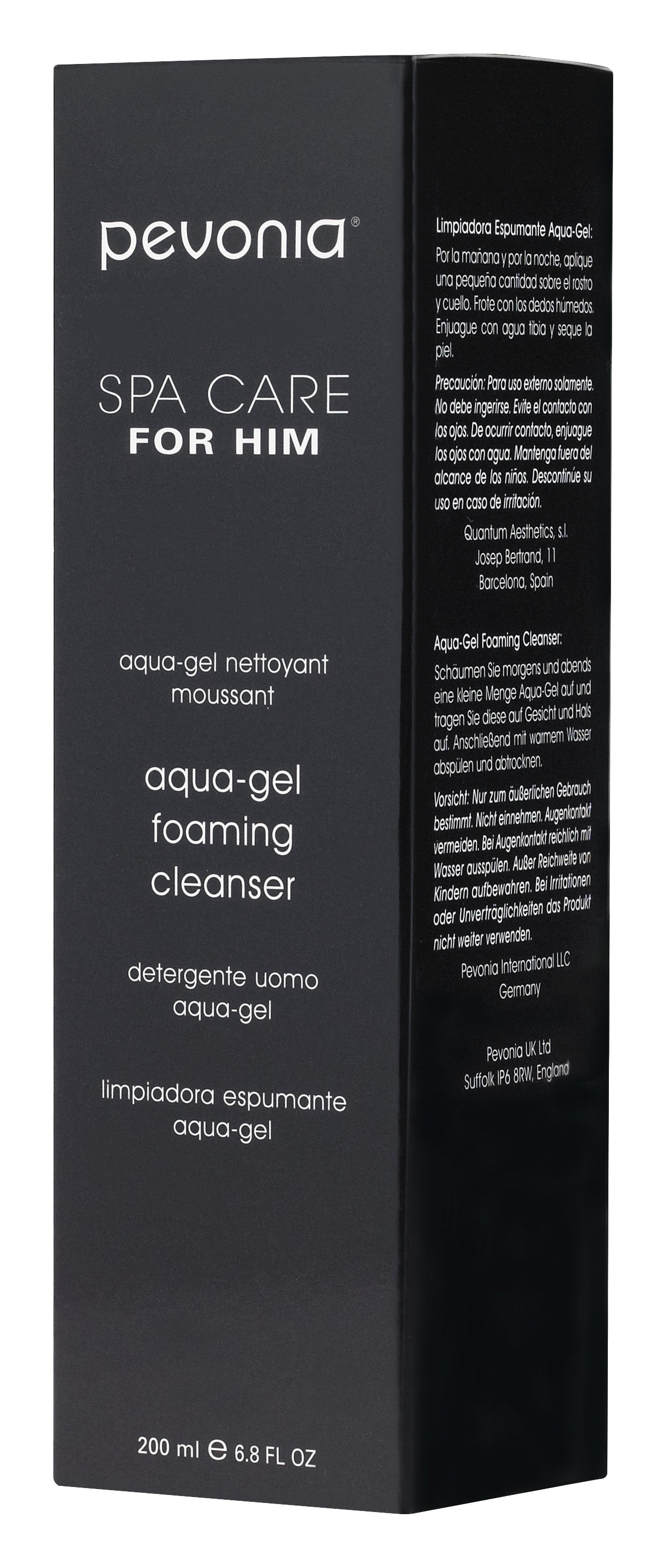 Pevonia Spa Care for Him aqua-gel foaming cleanser packaging on a white background