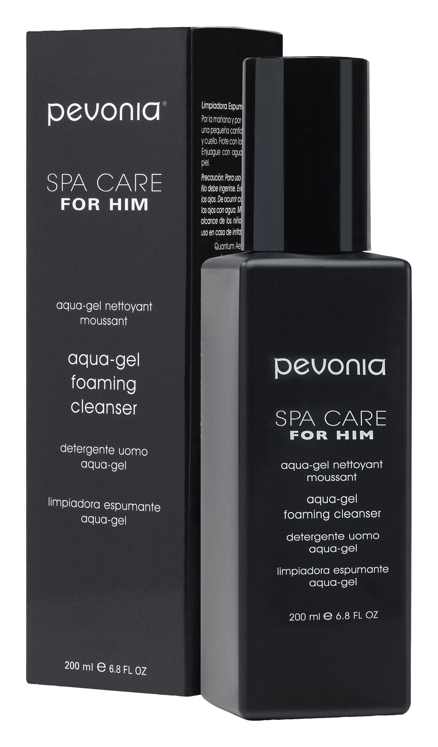 Pevonia Spa Care for Him cleansing product with packaging on a white background