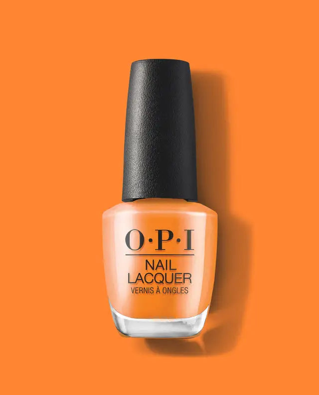 OPI nail polish bottle on an orange background