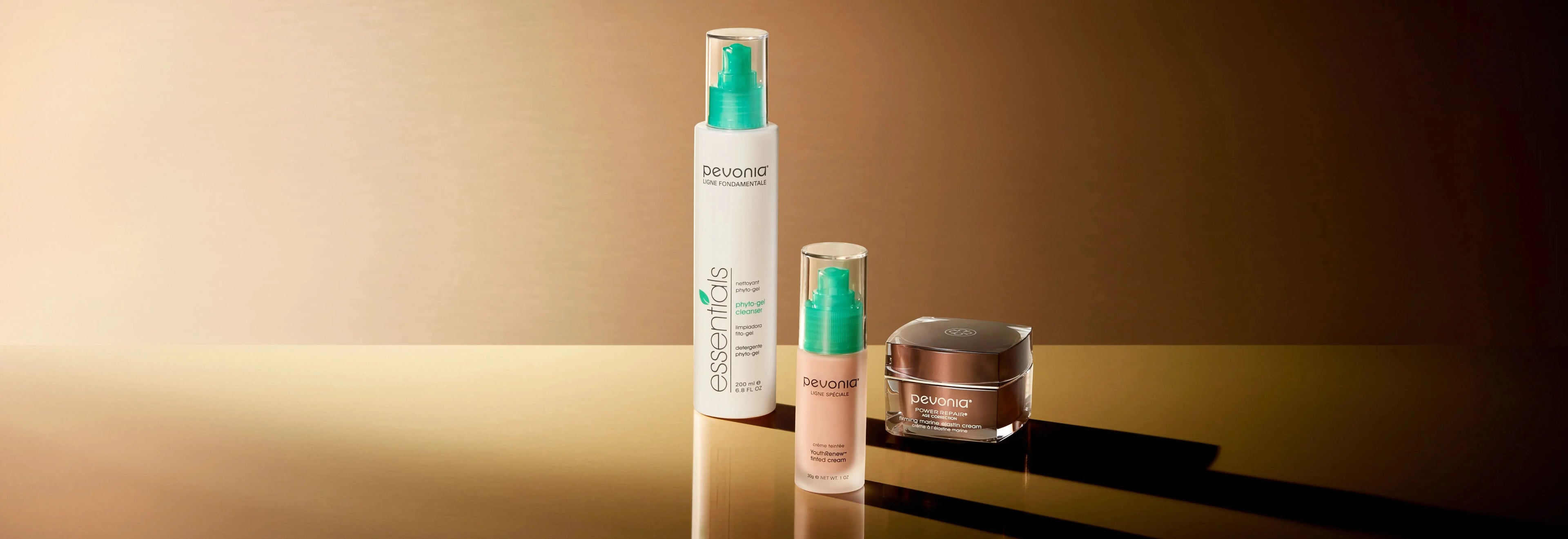 Pevonia Products with Light Brown Background