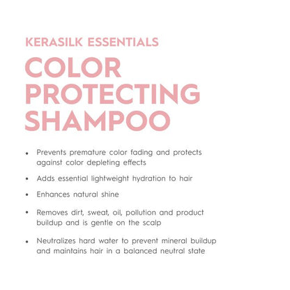 Kerasilk Essentials Color Protecting Shampoo description on a white background
