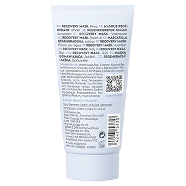 Back of a skincare mask tube with text and branding on a white background