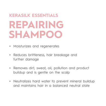 Kerasilk Essentials Repairing Shampoo description on a white background