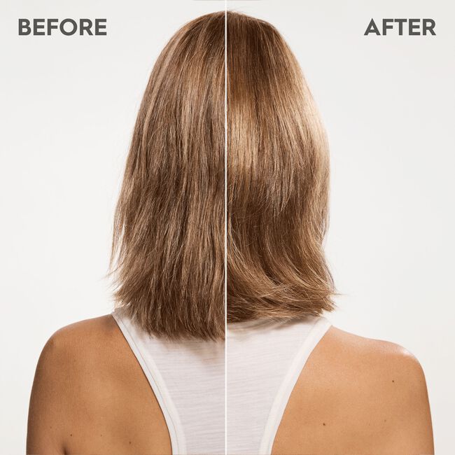 Before and after comparison of a person's hair with a white background