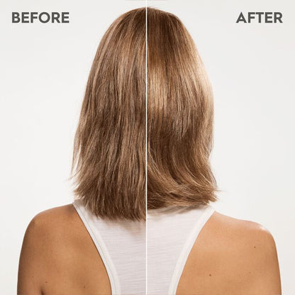 Before and after comparison of a person's hair with a white background