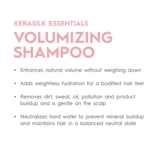 Kerasilk Essentials Volumizing Shampoo description on a white background