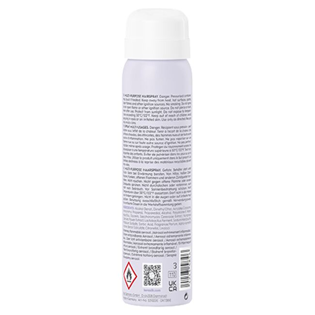 Back view of a spray bottle with text and a QR code on a white background