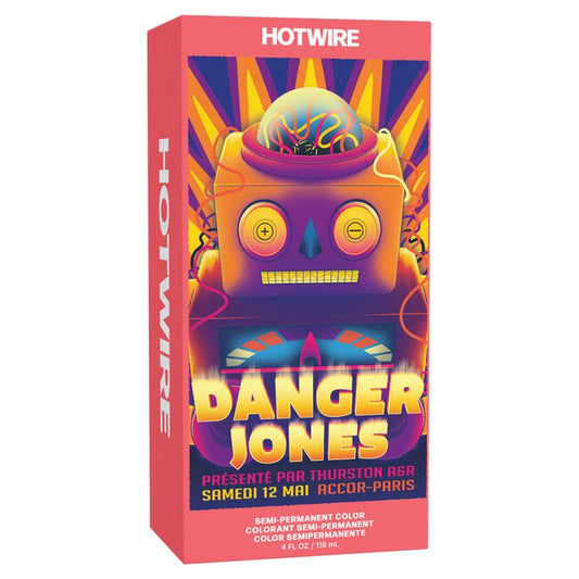 Colorful packaging for 'Danger Jones' with a robot design and 'Hotwire' branding.