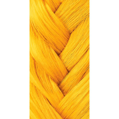 Close-up of yellow braided hair on a white background