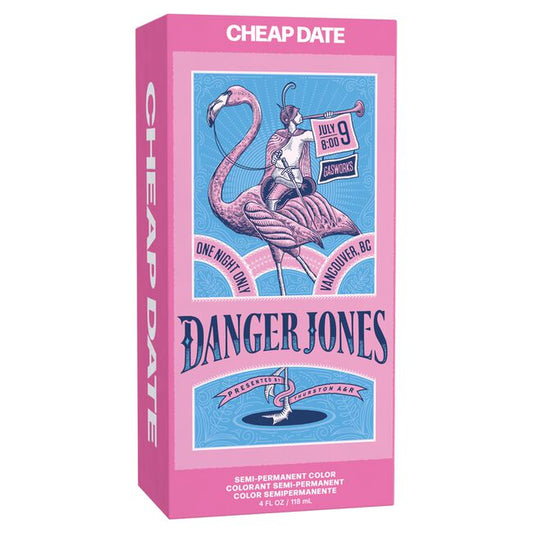 Pink and blue box of Danger Jones hair color with flamingo graphic