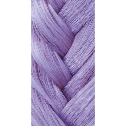 Close-up of braided purple hair on a white background