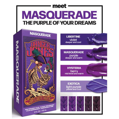 Box of Danger Jones Masquerade purple hair color with product details on a white background
