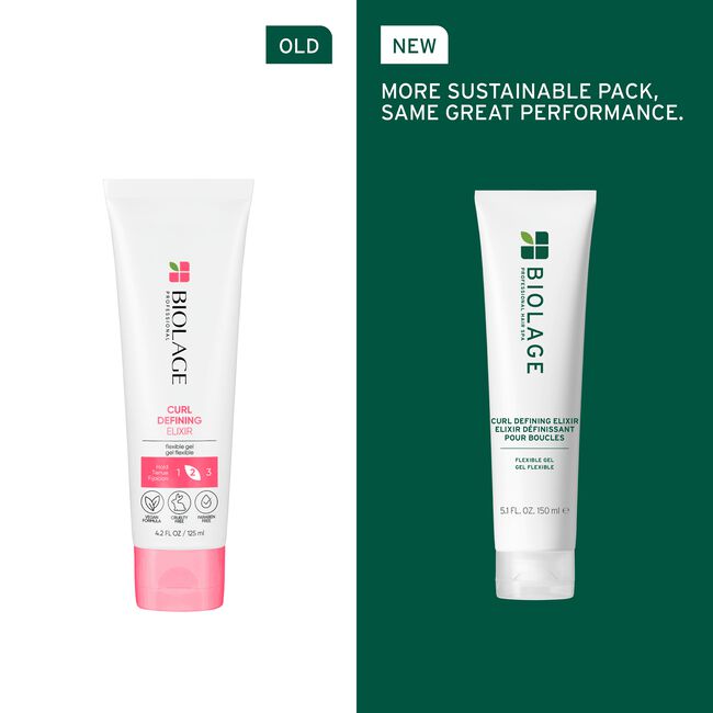 Comparison of an old and new Biolage hair care product packaging on a green and white background.