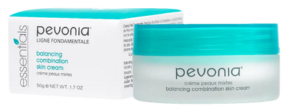 Pevonia balancing combination skin cream jar with packaging on a white background