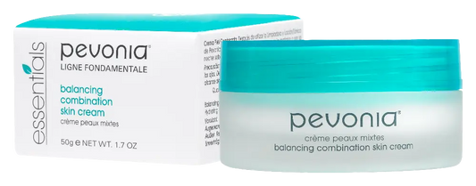 Pevonia balancing combination skin cream jar with packaging on a white background