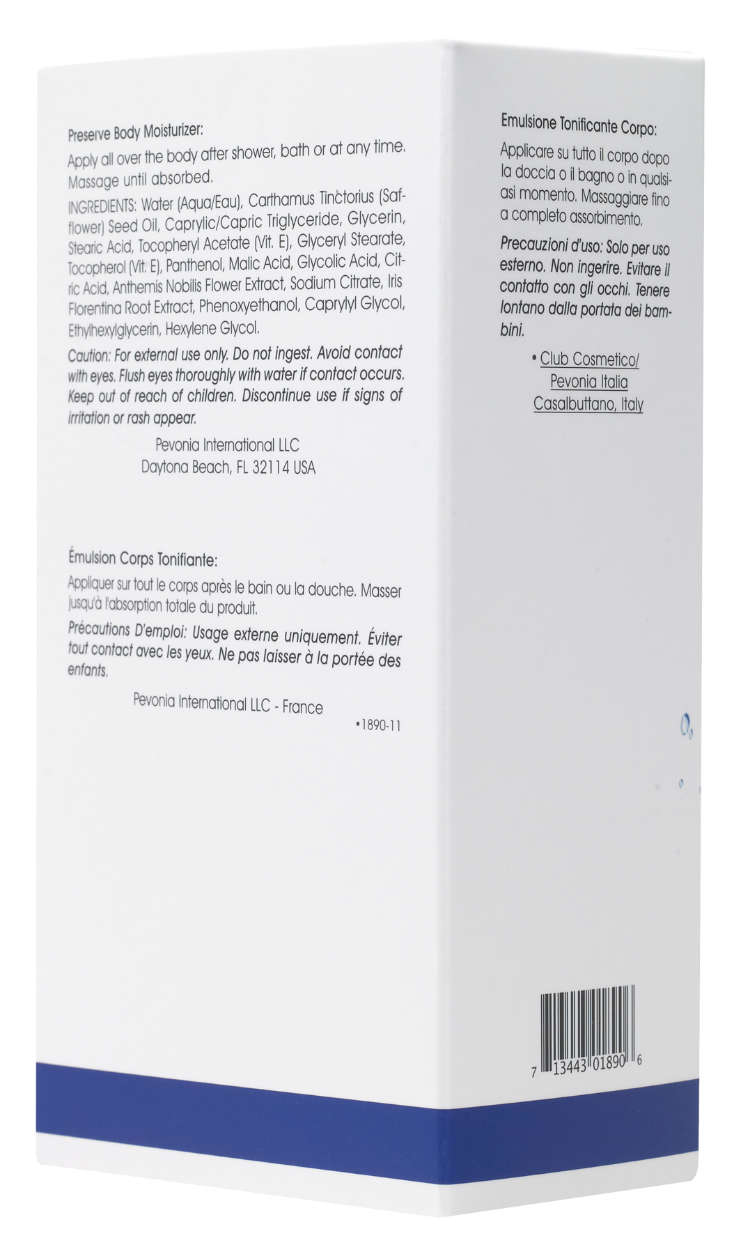 Back of a cosmetic product packaging with text and branding