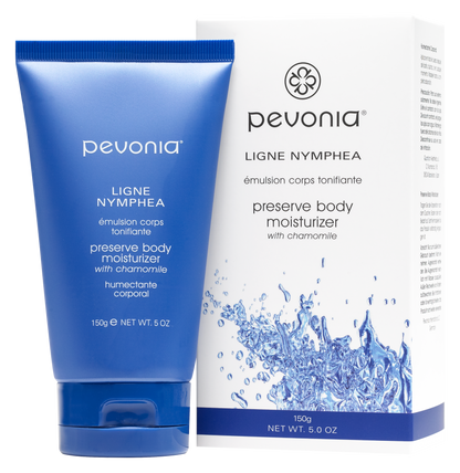 Pevonia preserve body moisturizer with packaging on a white background