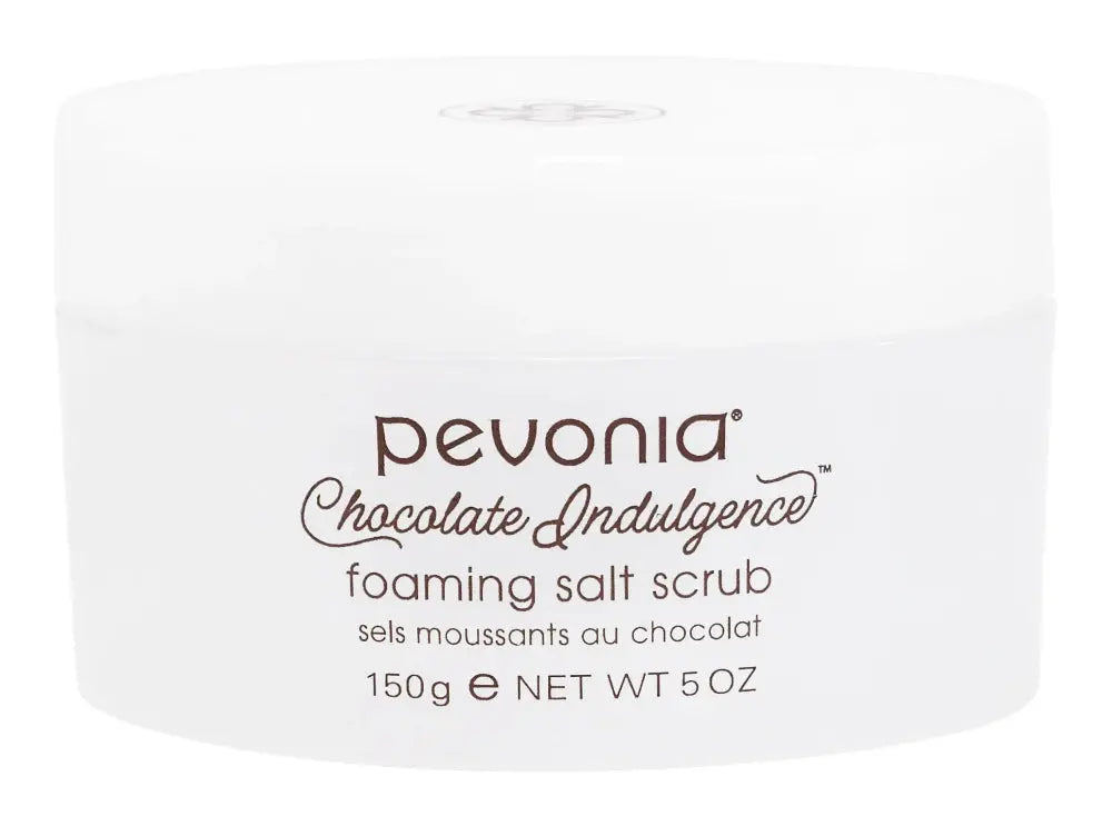 Pevonia Chocolate Indulgence foaming salt scrub container on a white background