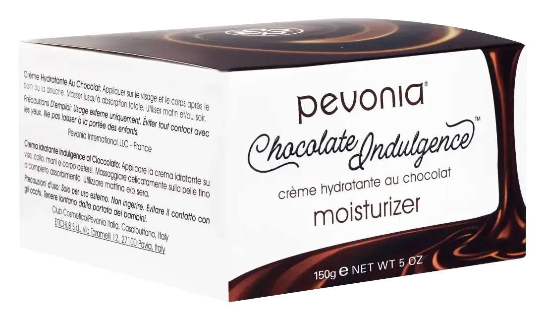 Pevonia Chocolate Indulgence moisturizer packaging on a white background