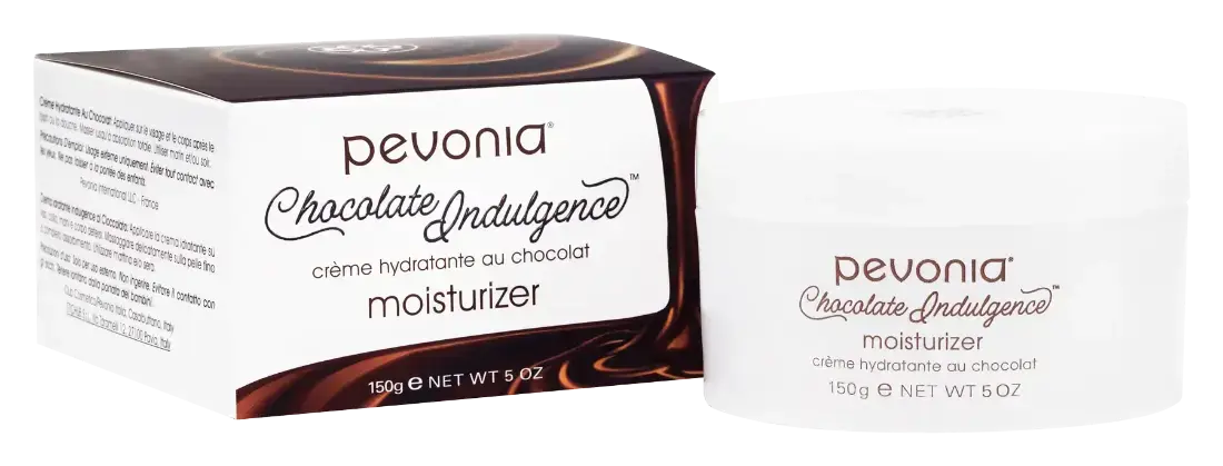 Pevonia Chocolate Indulgence moisturizer packaging on a white background