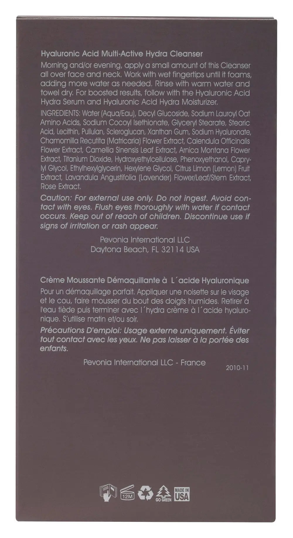 Back of a Revlon skincare product packaging with text and icons.