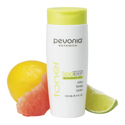 Pevonia Botanica Spateen toner with lemon, grapefruit, and lime slices on a white background