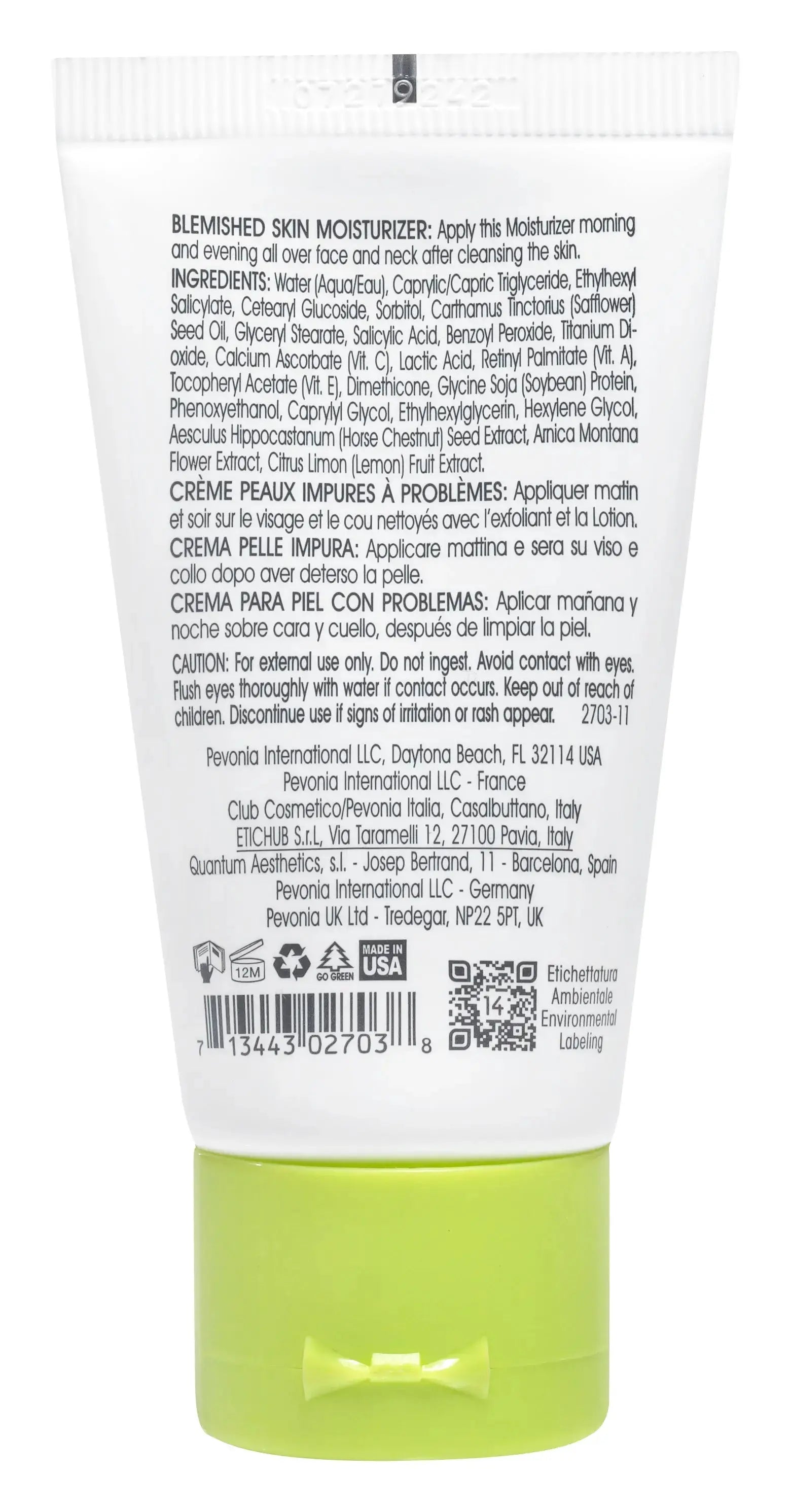 Back label of a skincare product with text and branding details on a white background