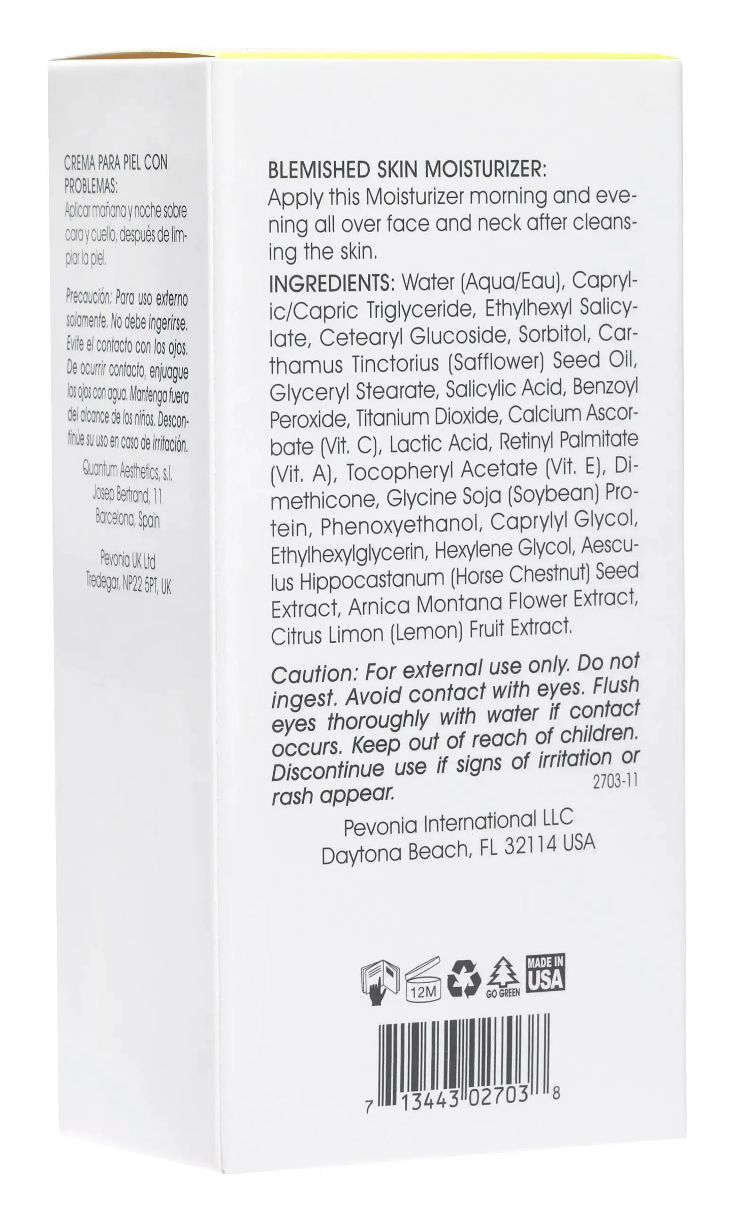Back of a skincare product packaging with text and ingredients list.