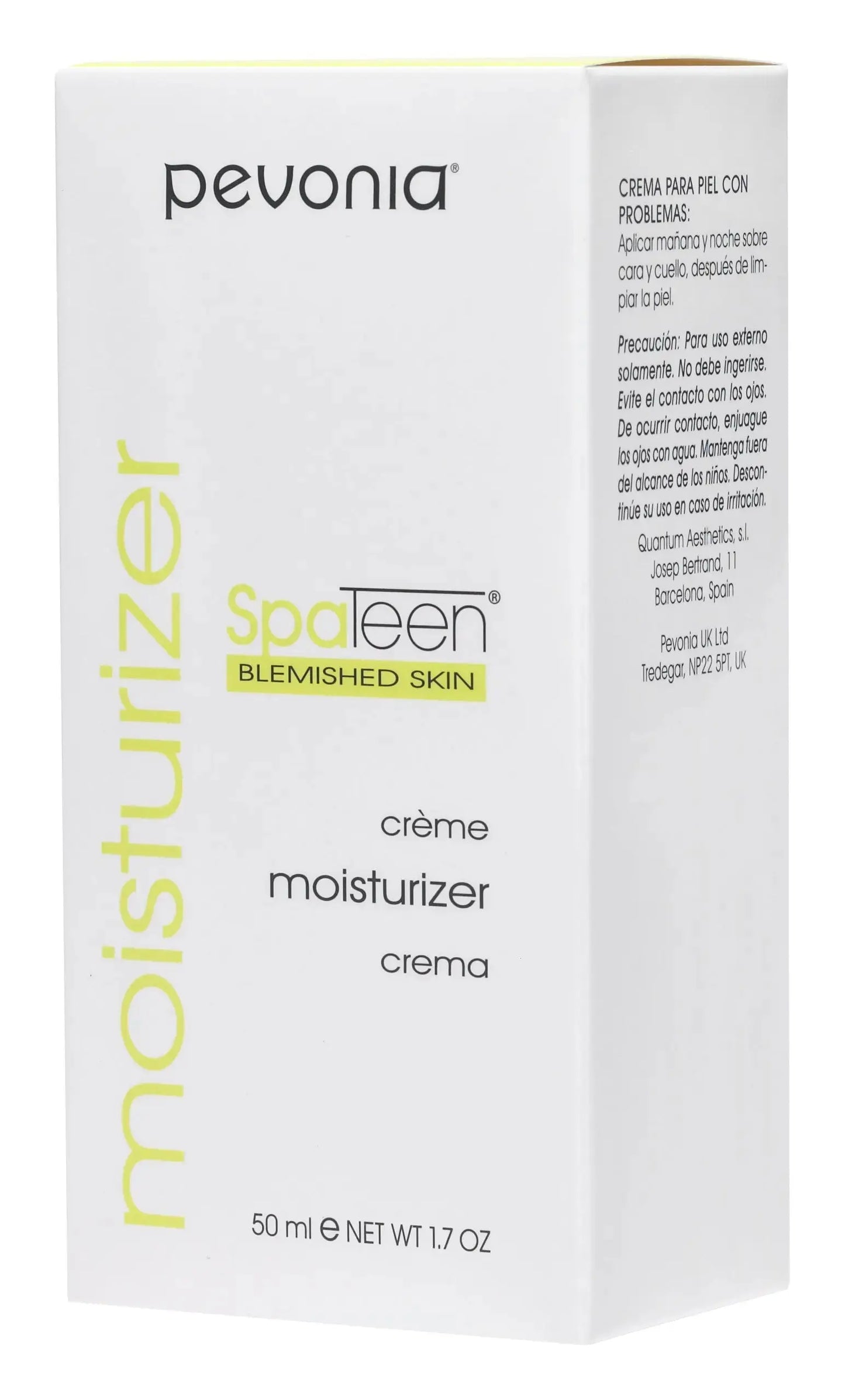 Pevonia SpaTeen moisturizer cream packaging on a white background