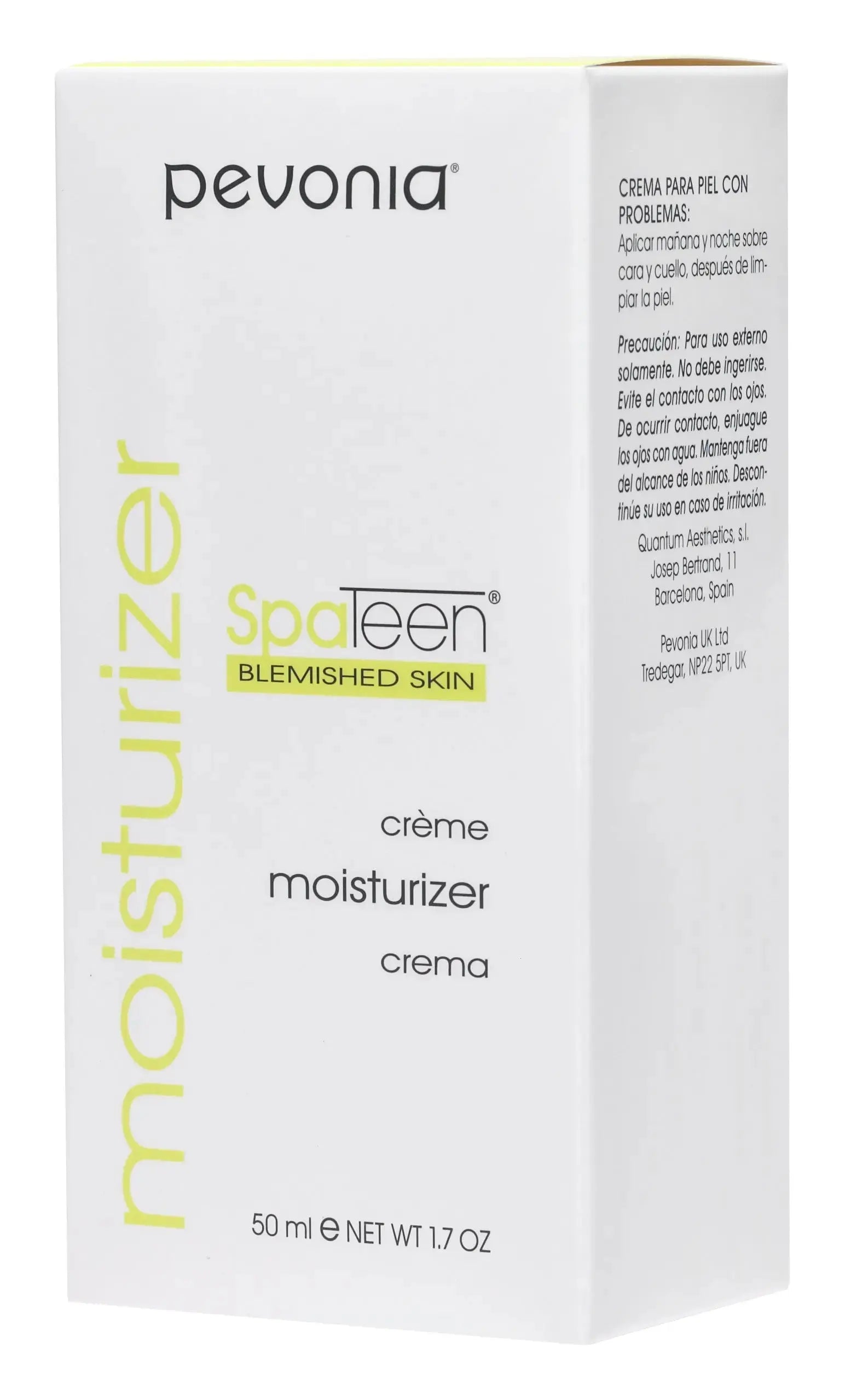 Pevonia SpaTeen moisturizer cream packaging on a white background