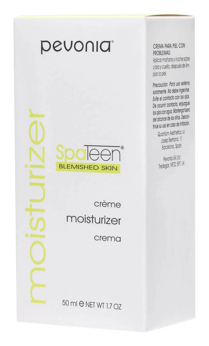 Pevonia SpaTeen moisturizer cream packaging on a white background