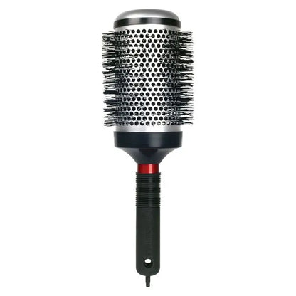 Hairbrush with black bristle head and black handle on a white background