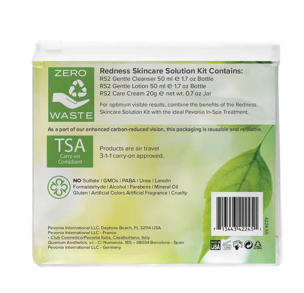 Back view of a skincare solution kit packaging with green leaf design and text.