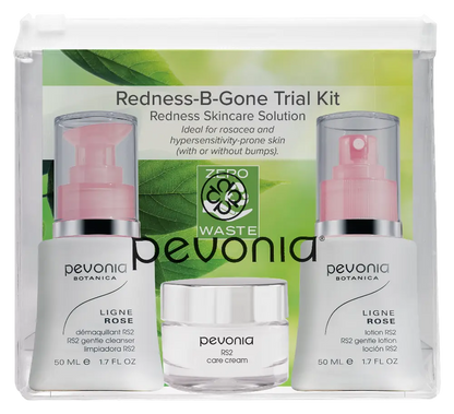 Pevonia Botanica Redness-B-Gone Trial Kit with three skincare products on a white background.