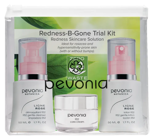 Pevonia Botanica Redness-B-Gone Trial Kit with three skincare products on a white background.