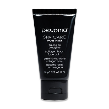 Black tube of Pevonia Spa Care for Him collagen boost face balm on a white background
