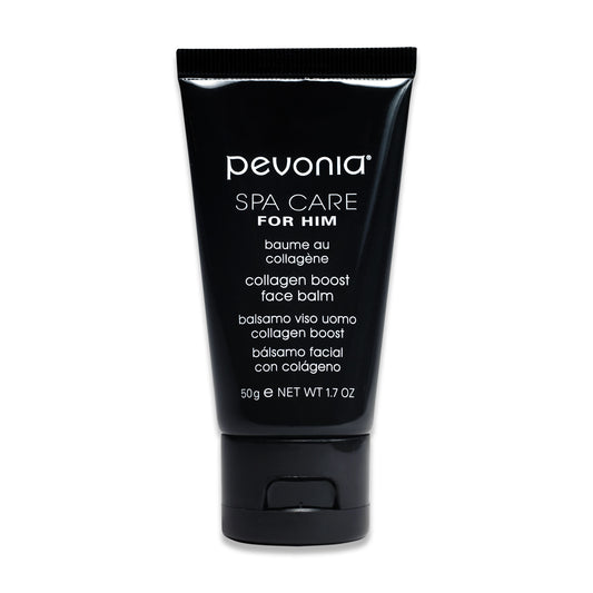 Black tube of Pevonia Spa Care for Him collagen boost face balm on a white background